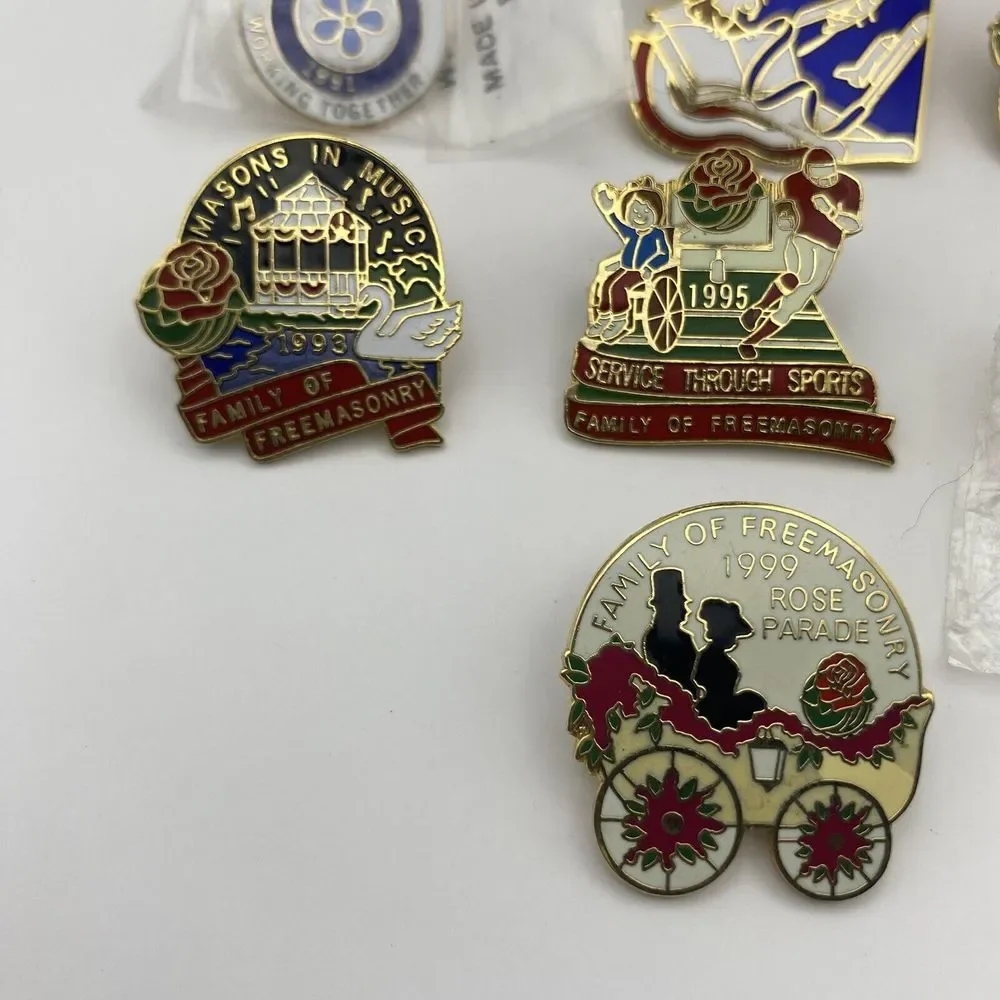 Lot of 7 Tournament of Roses Rose Parade Pins Masons Family of Freemasonry 91-99
